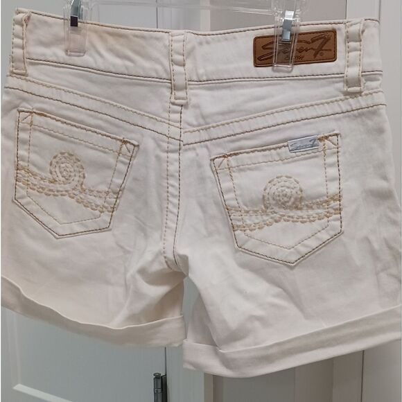 Seven7 Roll up Shorts Ivory with Gold Stitching Sz 27 Jeans - Picture 5 of 12